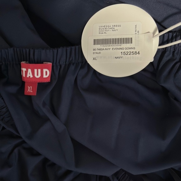 STAUD Vanessa halterneck cotton blend poplin dress pocket tie back midi navy xl - Picture 13 of 14